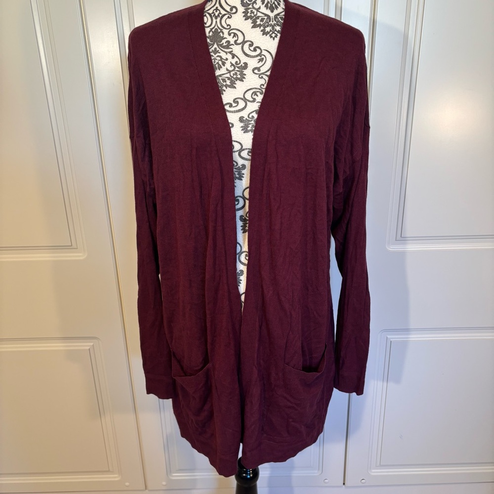 Women's Burgundy Open Front Knit Cardigan NWT modal/nylon blend plus size XXL/2X